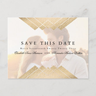 Carte Postale Faire-part Gold Géométrique Gatsby Enregistrer la date superp