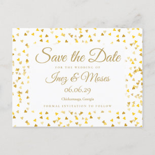 Carte Postale Faire-part Gold Hearts Confetti Enregistrer la date