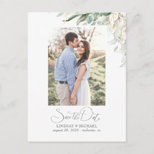 Carte Postale Faire-part Gold Leaf Green Save the Date Photo