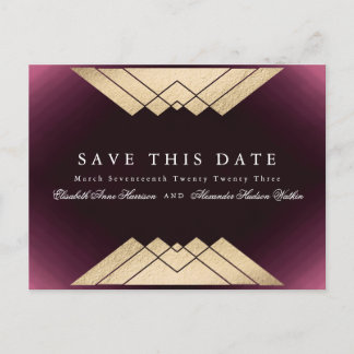 Carte Postale Faire-part Gold Maroon Géométrique Gatsby Foil Enregistrer La