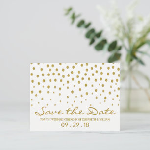 Carte Postale Faire-part Gold Polka Dot - Blanc & Or - Enregistrer la date