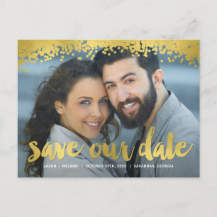 Carte Postale Faire-part Gold Script Faux Foil Photo Enregistrer la date
