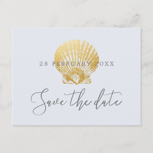 Carte Postale Faire-part Gold Shell Faux Foil Beach Mariage Enregistrer la  (Devant)