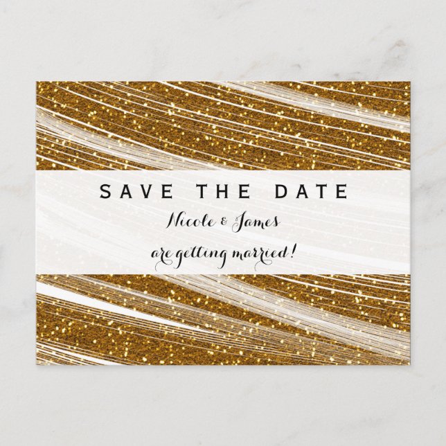 Carte Postale Faire-part Gold Sparkle Parties scintillant Blanc Enregistrer (Devant)