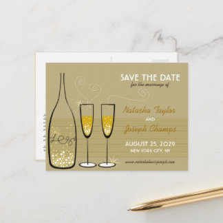 Carte Postale Faire-part Golden Champagne Bubbles Célébration Enregistrer L