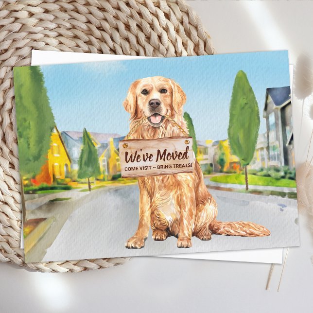 Carte Postale Faire-part Golden Retriever Nous avons déménagé Chien mignon  (Créateur téléchargé)