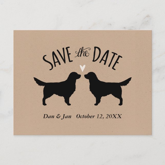 Carte Postale Faire-part Golden Retriever Silhouettes Mariage Enregistrer l (Devant)