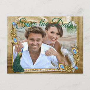 Carte Postale Faire-part Golden Royal Peacock Feathers