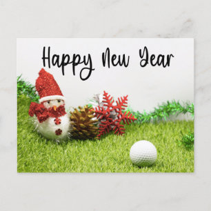 Carte Postale Faire-part Golf Bonne année avec Snowman pour golfeur