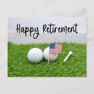 Carte Postale Faire-part Golf Happy Retirement ball et drapeau de l'Amériqu