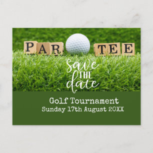 Carte Postale Faire-part Golf Sauvez la date avec balle de golf sur vert