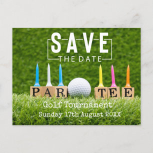 Carte Postale Faire-part Golf Sauvez la date avec balle de golf sur vert