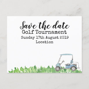 Carte Postale Faire-part Golf Sauvez la date Tournoi de golf avec voiturett