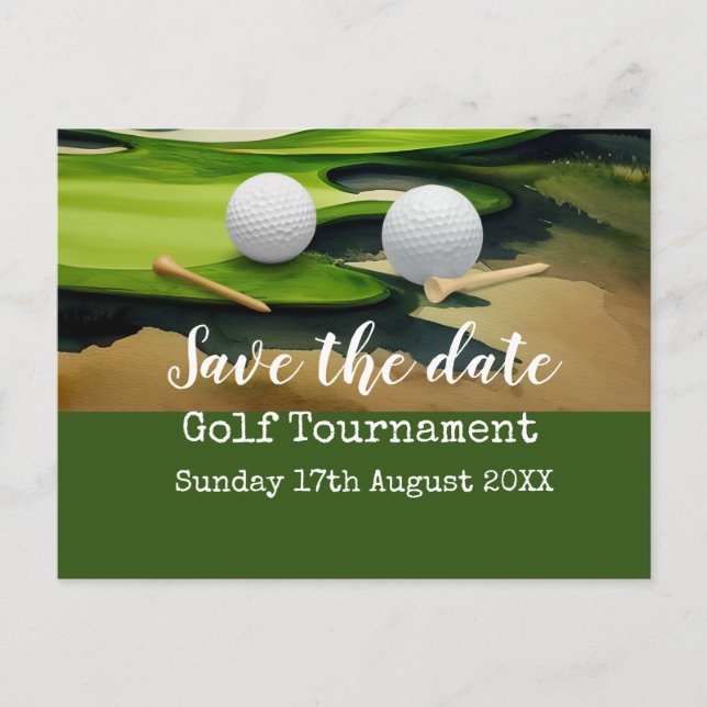 Carte Postale Faire-part Golf Sauvez la date Tournoi de golf sur vert (Devant)