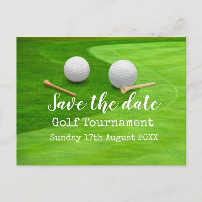 Carte Postale Faire-part Golf Sauvez la date Tournoi de golf sur vert (Devant)