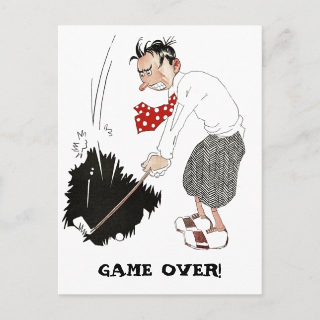 Carte Postale Faire-part Golfeur vintage jouant au golf, enregistrez la dat (Devant)