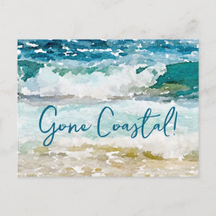 Carte Postale Faire-part Gone Coastal Nouvelle Maison Vague Sur Plage Aquar