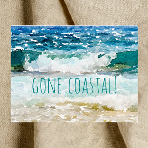 Carte Postale Faire-part Gone Coastal Nouvelle Maison Vague Sur Plage Aquar