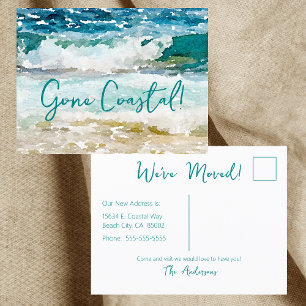 Carte Postale Faire-part Gone Coastal Nouvelle Maison Vague Sur Plage Aquar