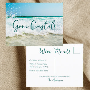 Carte Postale Faire-part Gone Coastal Nouvelle Maison Vague Sur Plage Aquar