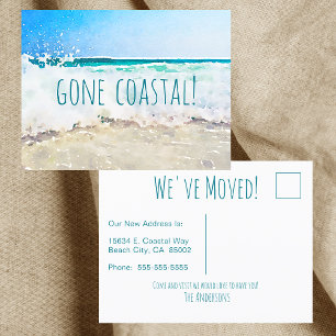 Carte Postale Faire-part Gone Coastal Nouvelle Maison Vague Sur Plage Aquar