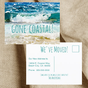 Carte Postale Faire-part Gone Coastal Nouvelle Maison Vague Sur Plage Aquar