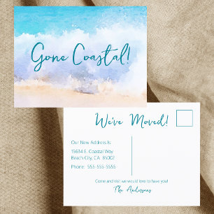Carte Postale Faire-part Gone Coastal Nouvelle Maison Vague Sur Plage Aquar