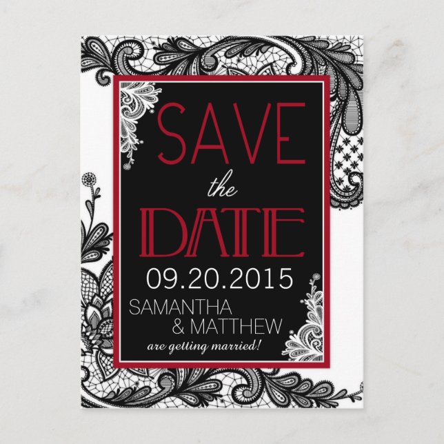 Carte Postale Faire-part Goth Lace Enregistrer la date (Devant)