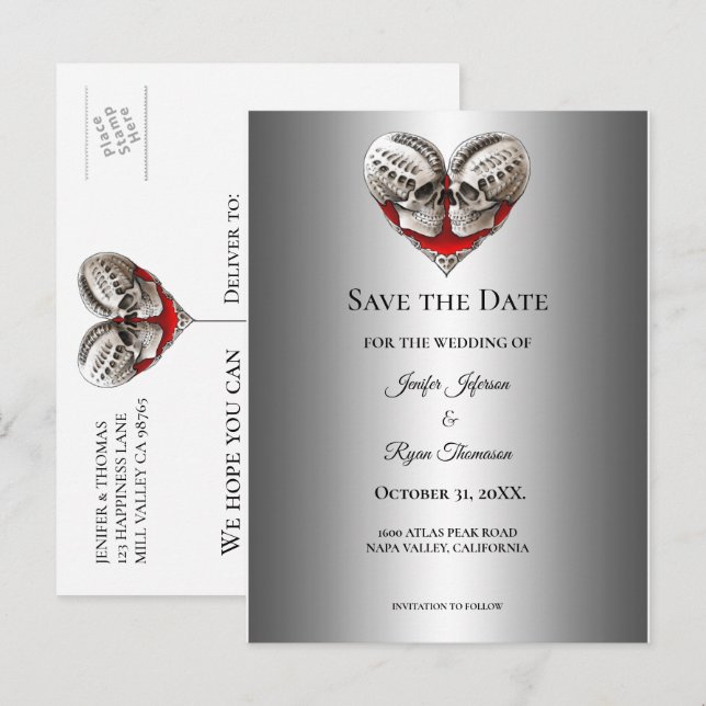 Carte Postale Faire-part Gothic halloween wedding save the date postcard (Devant / Derrière)