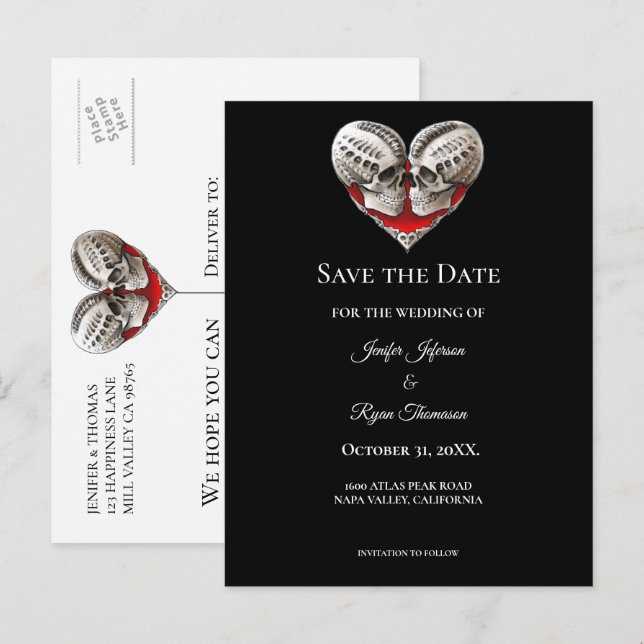 Carte Postale Faire-part Gothic halloween wedding save the date postcard (Devant / Derrière)