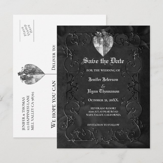 Carte Postale Faire-part Gothic halloween wedding save the date postcard (Devant / Derrière)