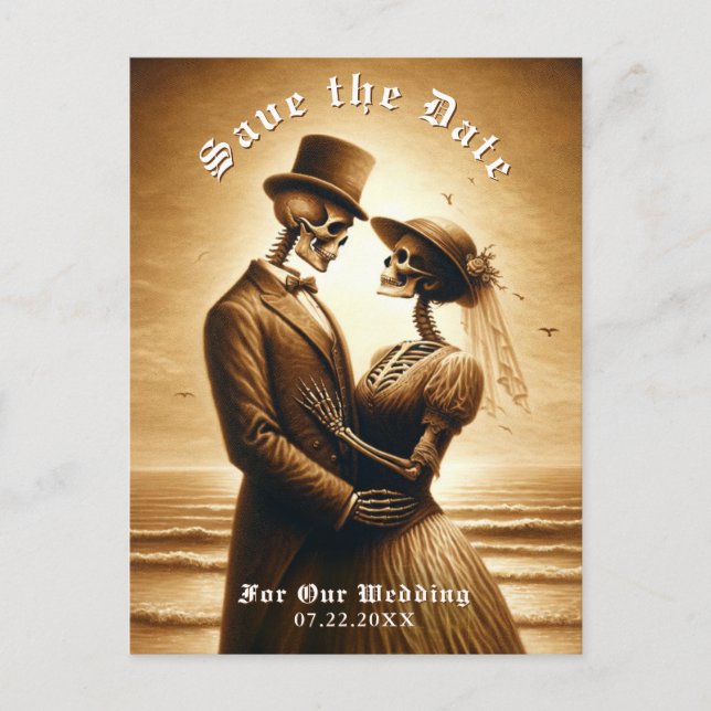 Carte Postale Faire-part Gothic Sepia Skeleton Couple Wedding Save the Date (Devant)