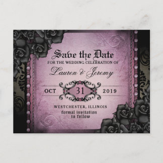 Carte Postale Faire-part Gothique Purple & Black Halloween Date de sauvegar