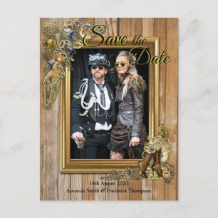 Carte Postale Faire-part Gothique - Steampunk sur bois Enregistrer la date