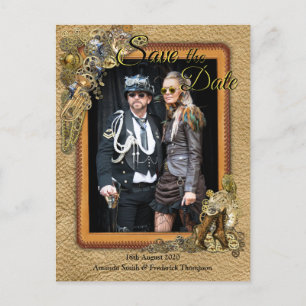 Carte Postale Faire-part Gothique - Steampunk Sur cuir Enregistrer la date