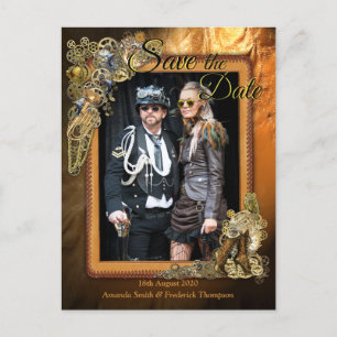 Carte Postale Faire-part Gothique - Steampunk Sur cuir Enregistrer la date