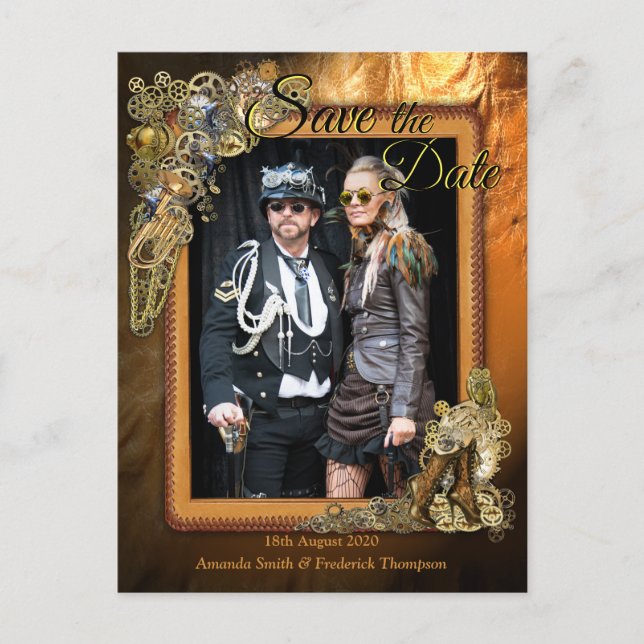 Carte Postale Faire-part Gothique - Steampunk Sur cuir Enregistrer la date (Devant)