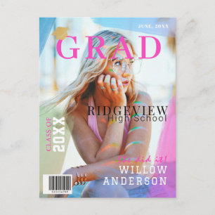 Carte Postale Faire-part Grad Magazine Neon Pink Photo Graduation