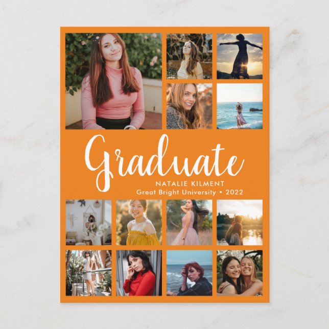 Carte Postale Faire-part Graduate 13 Photo Collage Orange Graduation (Devant)