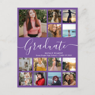 Carte Postale Faire-part Graduate 13 Photo Collage Purple Graduation