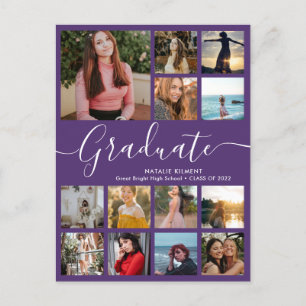 Carte Postale Faire-part Graduate 14 Photo Collage Purple Graduation