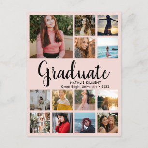 Carte Postale Faire-part Graduate 14 Photo Collage rose et noir Graduation