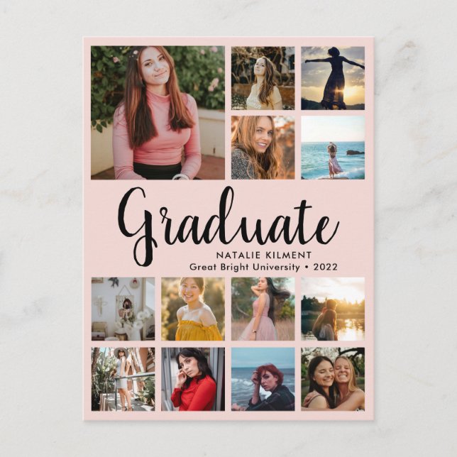 Carte Postale Faire-part Graduate 14 Photo Collage rose et noir Graduation (Devant)
