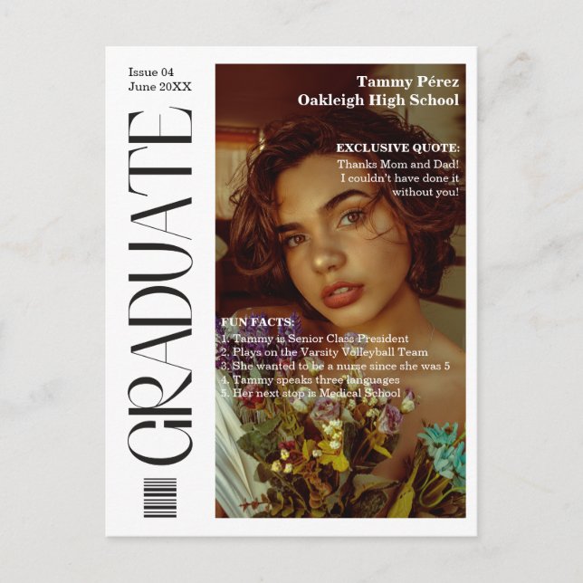 Carte Postale Faire-part Graduate Magazine Cover Photo Graduation Party (Devant)
