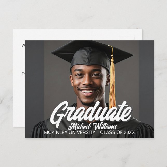 Carte Postale Faire-part Graduate Photo with Bold Script Graduation (Devant / Derrière)