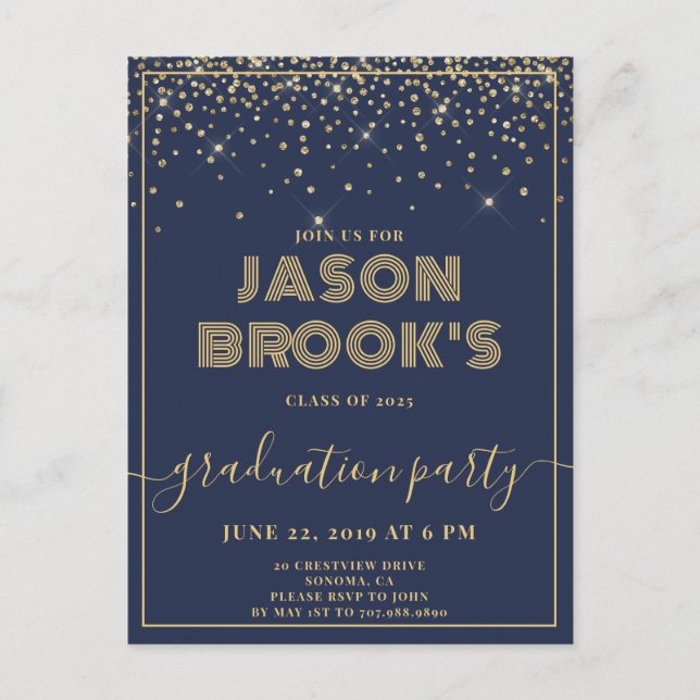 Carte Postale Faire-part Graduation bleue (Devant)