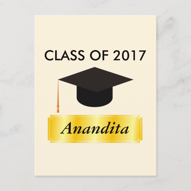 Carte Postale Faire-part Graduation en or (Devant)