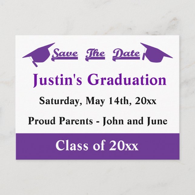 Carte Postale Faire-part Graduation Enregistrer La Date Purple (Devant)