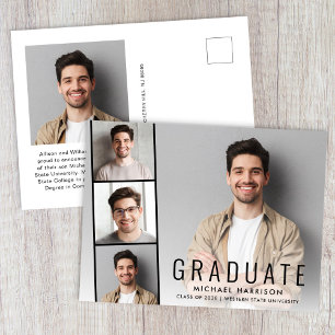 Carte Postale Faire-part Graduation minimale de la bande photo moderne