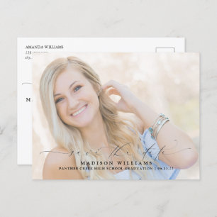 Carte Postale Faire-part Graduation photo de script moderne Enregistrer la